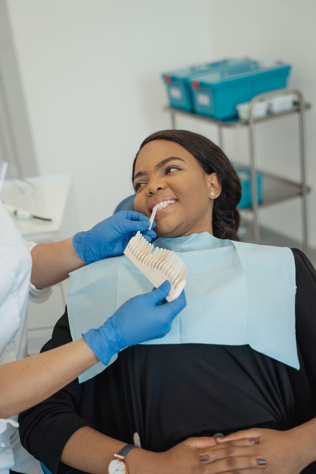 Dentist examining a client in a dental clinic.